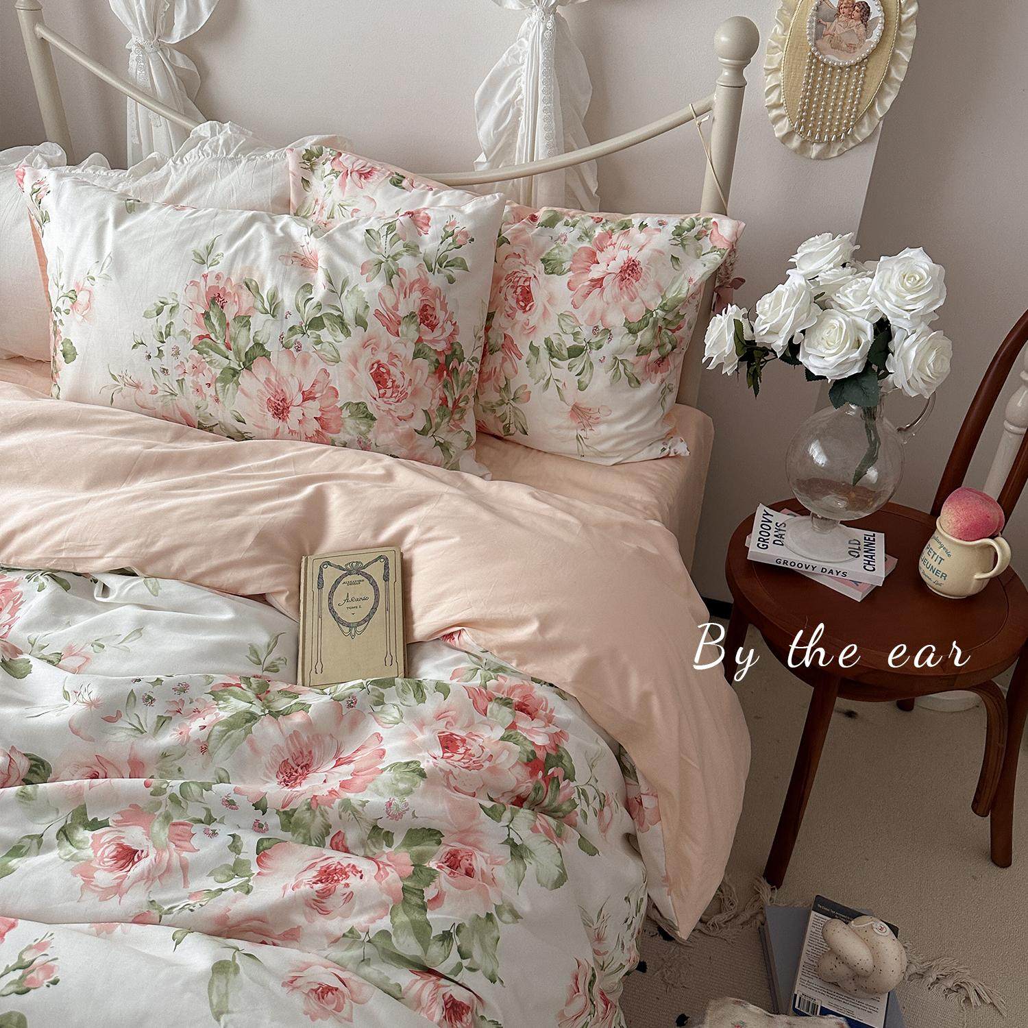 在耳边法式复古田园风纯棉精梳棉四件套少女心花卉全棉床品套件,床上用品,床品套件/四件套/多件套,淘宝优惠券,粉丝福利购,淘宝优惠卷
