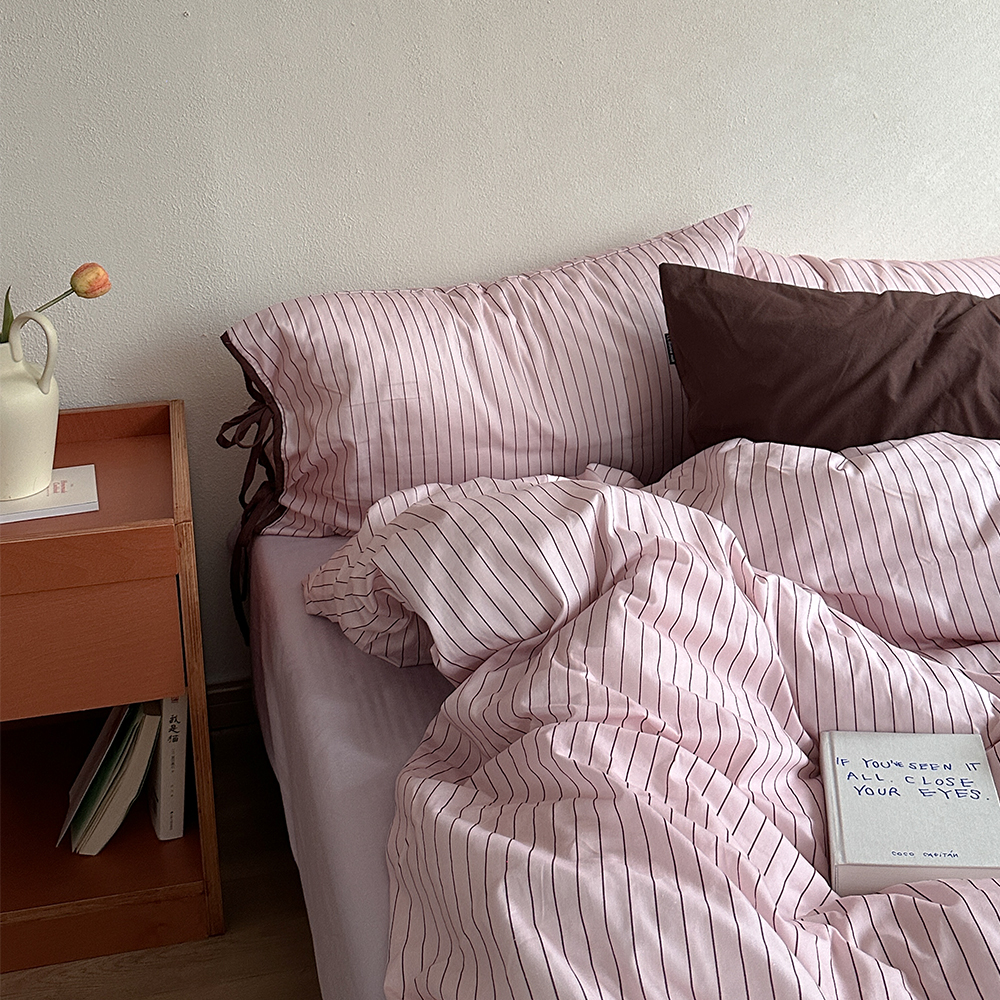 绯樱拿铁简约混搭条纹纯棉四件套
