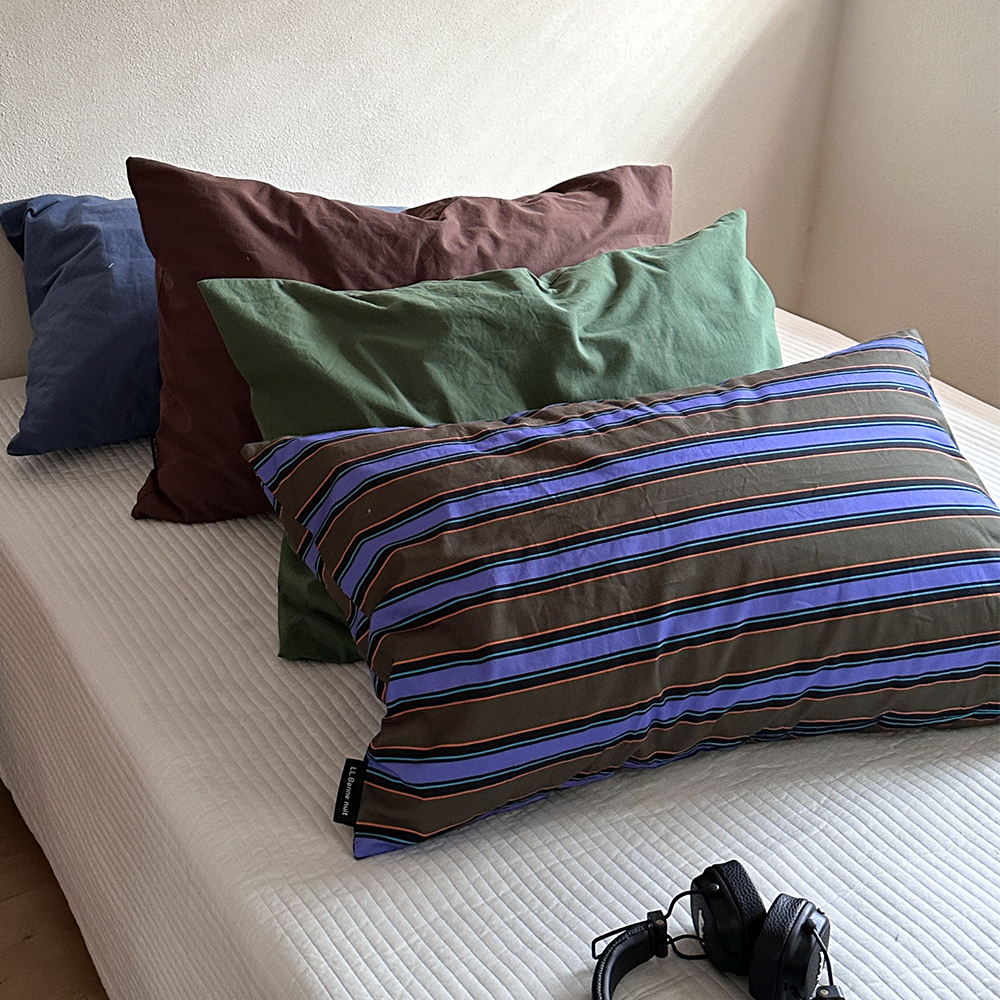 中古风纯色单品条纹水洗棉枕套