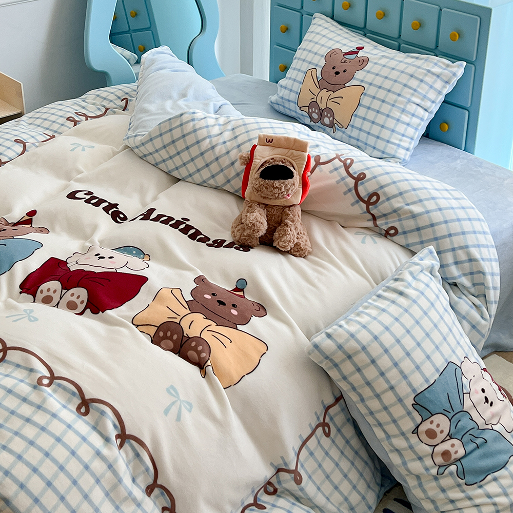 儿童牛奶绒四件套秋冬加厚保暖