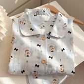 日系软萌小狗100%纯棉卡通婴儿双层纱布睡衣女春秋薄款 家居服套装