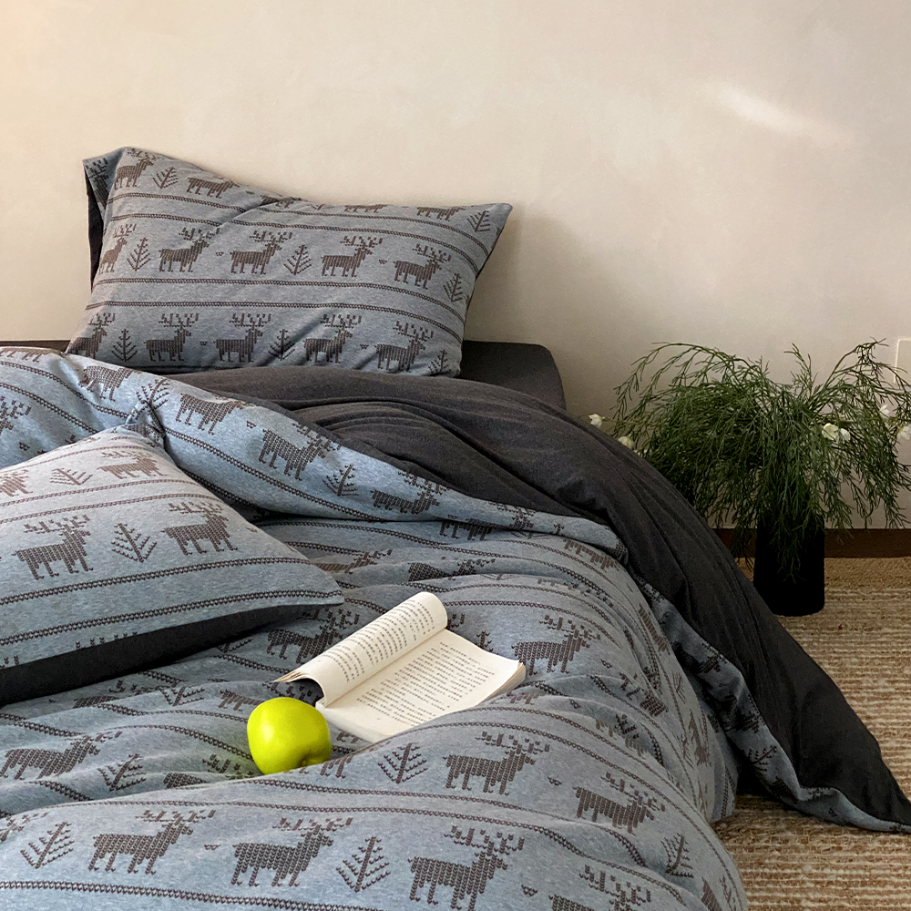 圣诞麋鹿加厚针织棉提花四件套