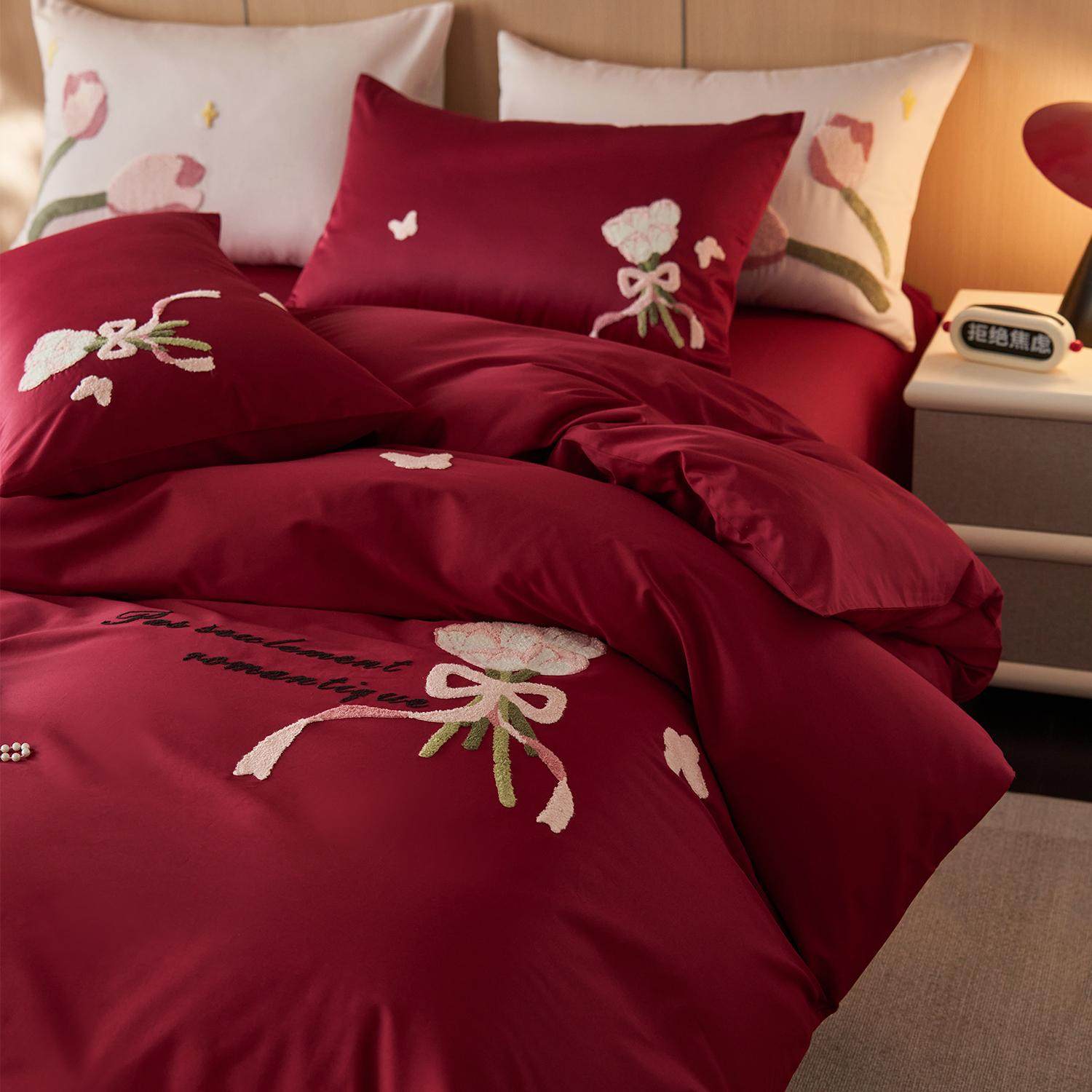 郁金绮梦喜庆全棉100s长绒棉贡缎结婚四件套毛巾绣纯棉婚庆床品,床上用品,婚庆床品套件,淘宝优惠券,粉丝福利购,淘宝优惠卷