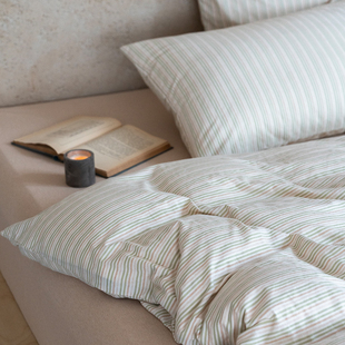 简约日式 彩色细条纹彩棉针织棉四件套纯棉柔软森系被套床上用品