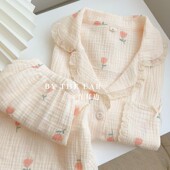 短裤 奶油小郁金｜棉纱睡衣女春夏季 纯棉短袖 双层纱布可爱家居服