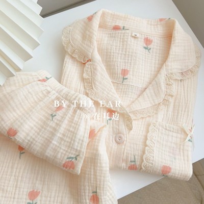 奶油小郁金女款棉纱全棉家居服