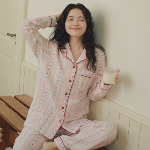 睡衣女款三层夹棉秋冬甜美爱心