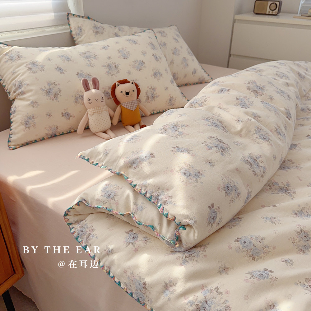 在耳边清新小碎花全棉四件套柔软双层纱床单被套床笠款床上用品,床上用品,床品套件/四件套/多件套,淘宝优惠券,粉丝福利购,淘宝优惠卷