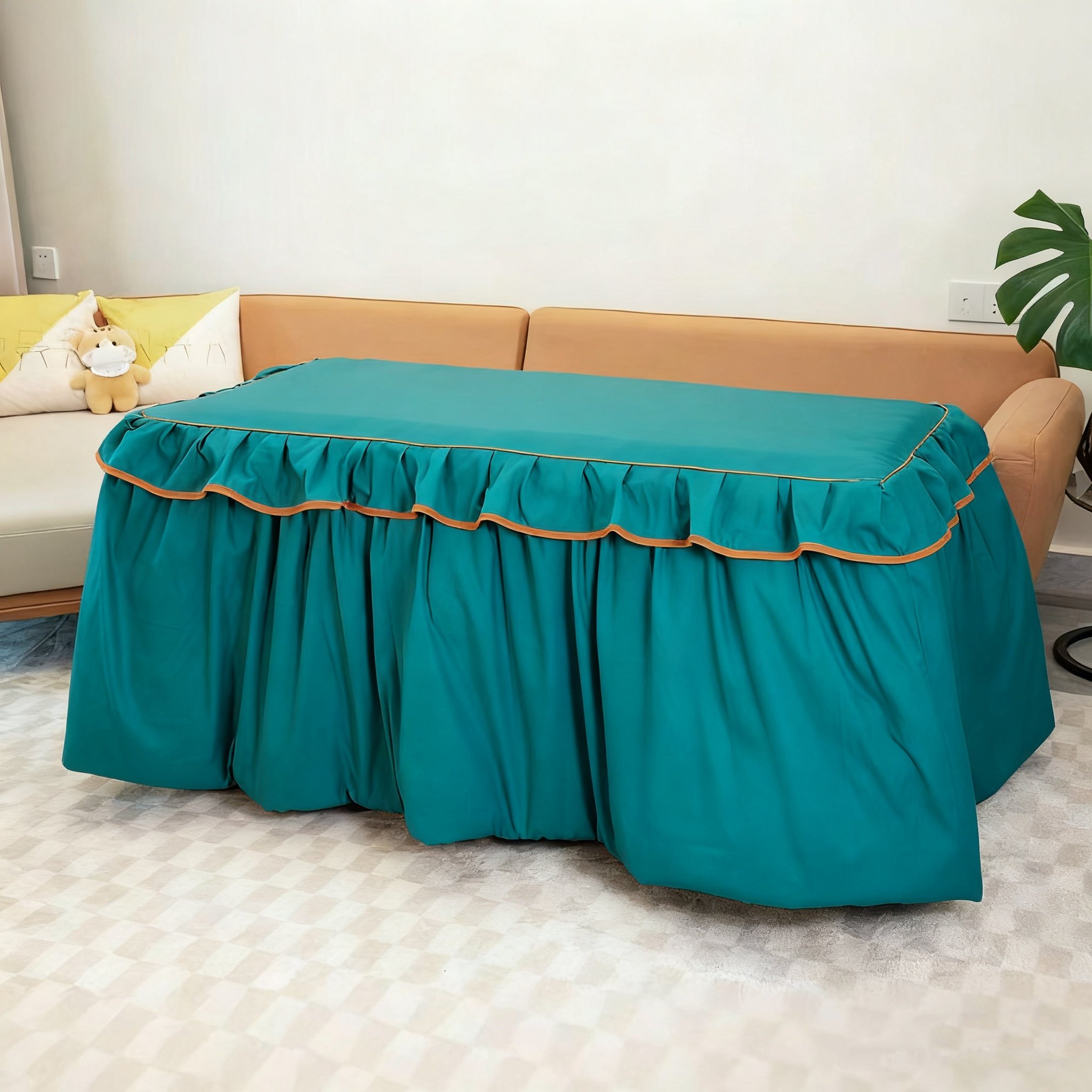 纯色花边加厚可拆洗烤火罩长方形