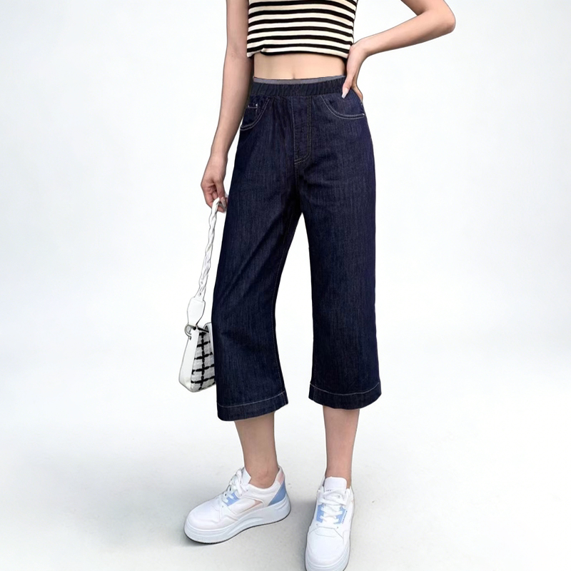 夏季新款妈妈裤小个子高腰薄款牛仔裤女宽松直筒八分中长裤