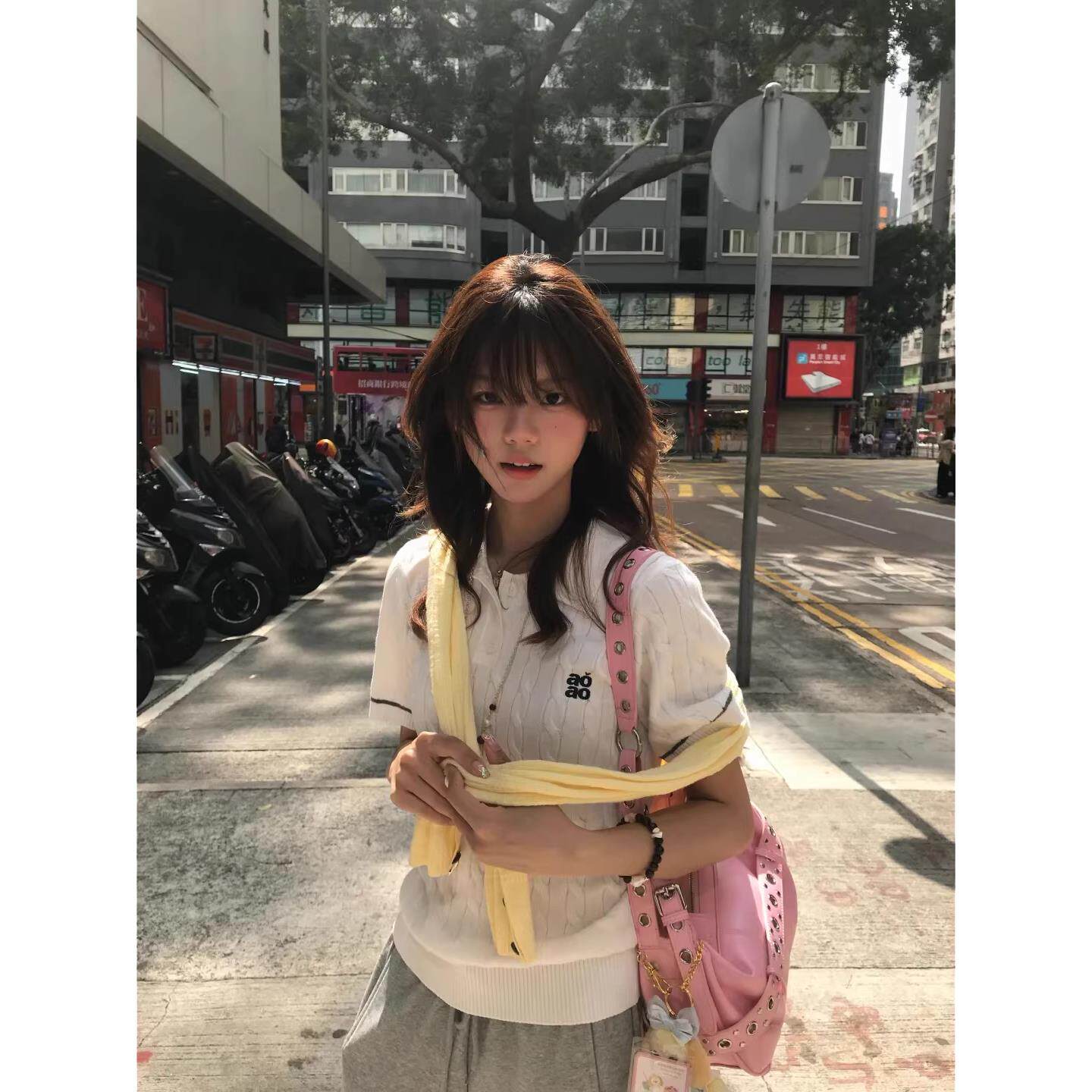 韩系复古学院风polo领短袖t恤女夏季修身显瘦白色正肩针织衫上衣
