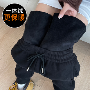 束脚运动裤女春秋薄绒小个子八分高腰大码休闲黑色百搭九分裤卫裤