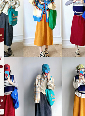 iuui·le  3色灯芯绒半身裙女2025新款冬季复古百搭松紧腰a字