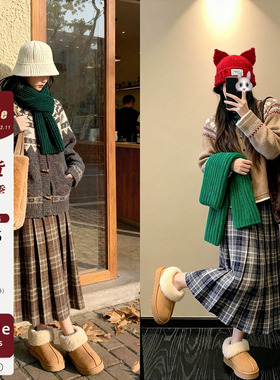 iuui·le 毛呢2色格子厚半身裙女2025新款冬复古休闲百搭a字