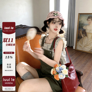 iuui·le 2026新款牛仔棉背带短裤女夏季宽松休闲舒适小个子高级