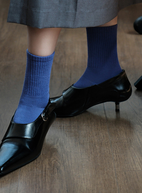 JOANLAND纯色全棉高橡筋中筒红袜子彩色男女基础运动休闲无骨棉袜