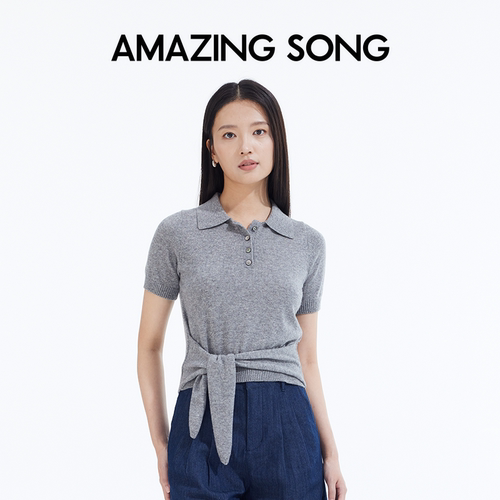 AmazingSong乙颂绑带POLO毛织T恤