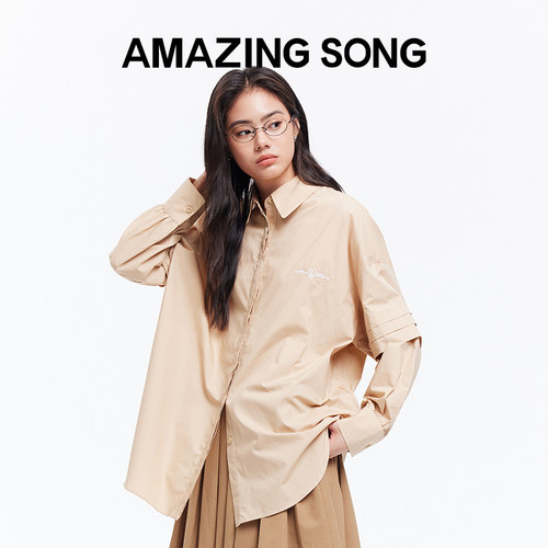 AmazingSong乙颂刺绣压褶衬衫
