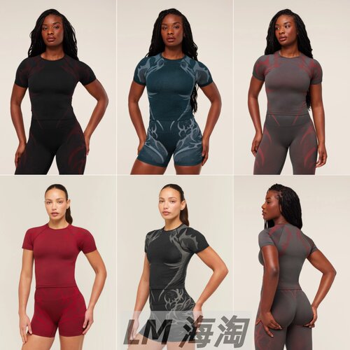 正品代购GYMSHARK Storm 健身瑜伽运动修身透气塑形无缝短袖T恤女