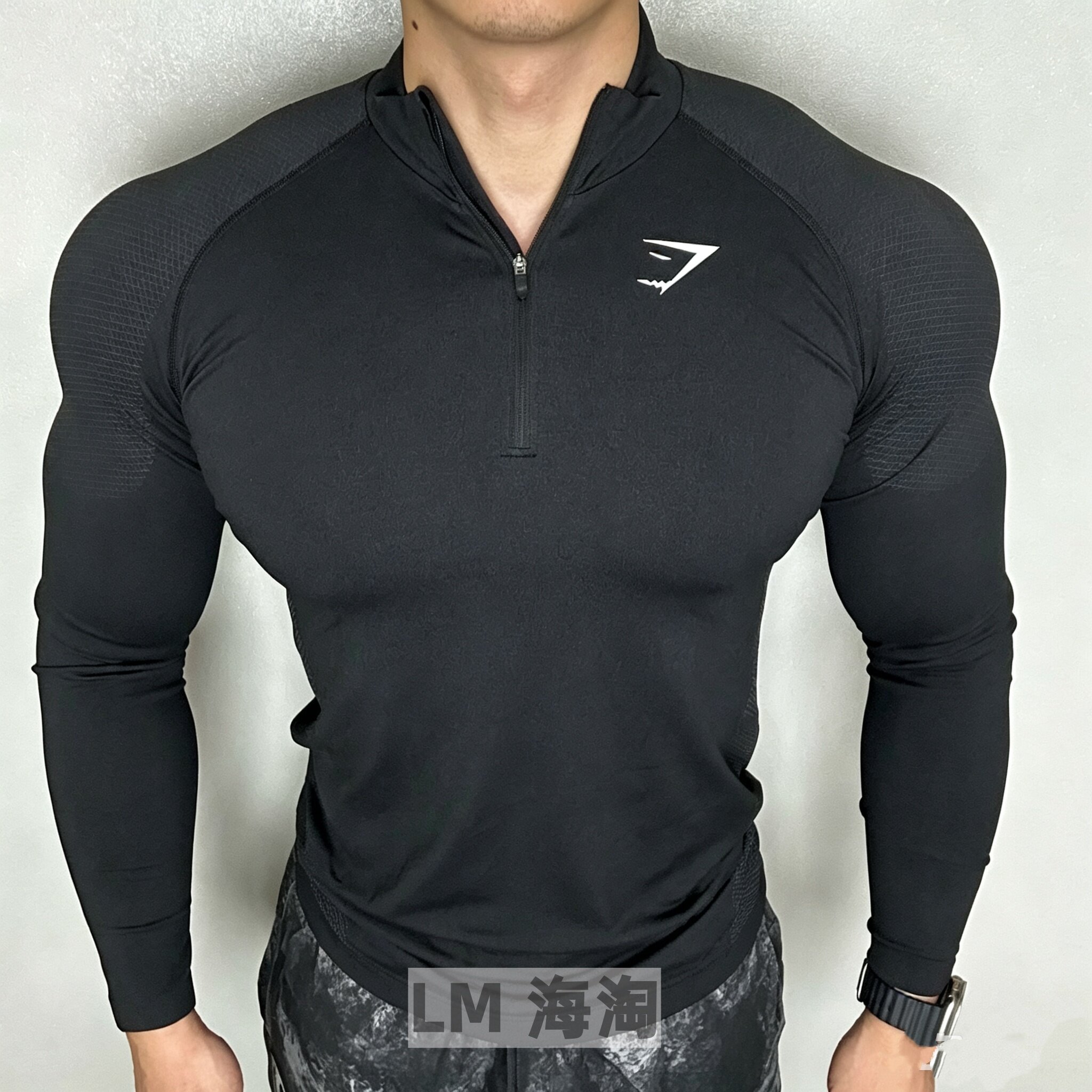 正品代购GYMSHARKVital 半拉链健身舒适运动透气速干无缝长袖T恤