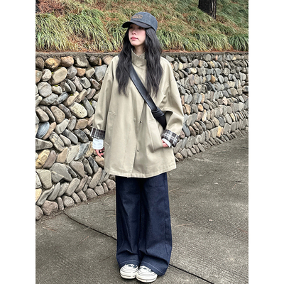 FBB WORKS 诺丁山下卡其色风衣外套女短款显瘦宽松经典英伦风大衣