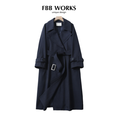 FBB WORKS 薄雾清晨风衣外套女2025新款中长款英伦风黑色春秋外套