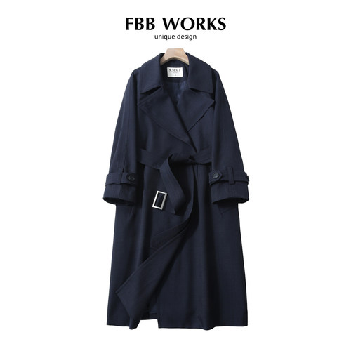 FBB WORKS 薄雾清晨风衣外套女2025新款中长款英伦风黑色春秋外套