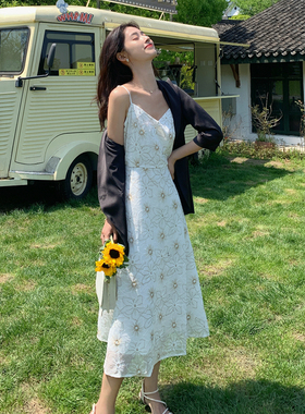 FBB WORKS 小清新白色吊带长裙长款初恋甜美连衣裙设计感外穿夏女