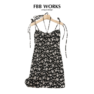夜色玫瑰碎花吊带连衣裙女装 23夏季 收腰吊带裙子 WORKS FBB