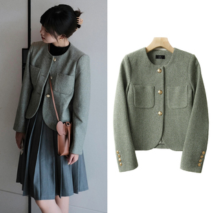 圆领正肩显瘦 编织粗花呢CE风小香风短外套女23新早秋款 FBB WORKS