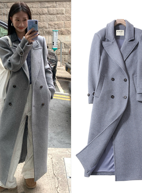 FBB WORKS 高个子羊毛灰色正肩毛呢外套女秋冬长款高级感呢子大衣
