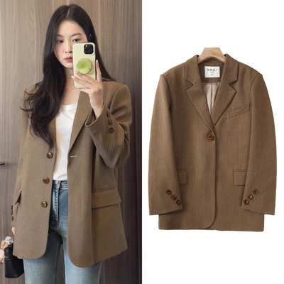 FBB WORKS 【园有池】西装外套女秋重工羊毛高级气质休闲宽松西服