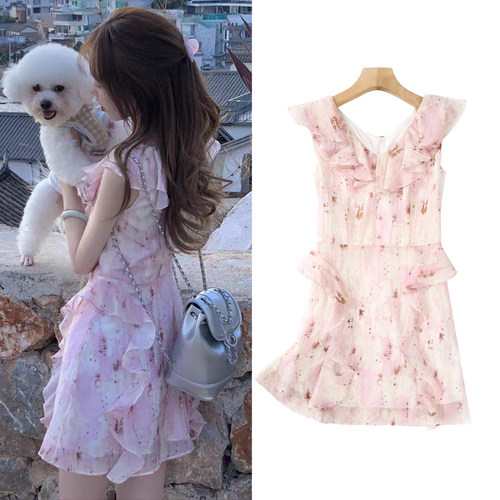 网红连衣裙厂家直销晕染花瓣