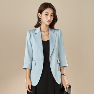 日系高端定制进口醋酸干练小西装 一粒扣西服女上衣 休闲通勤七分袖