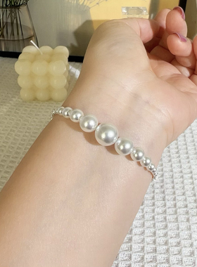 施家珍珠渐变碎银子手链轻奢小众精致女生