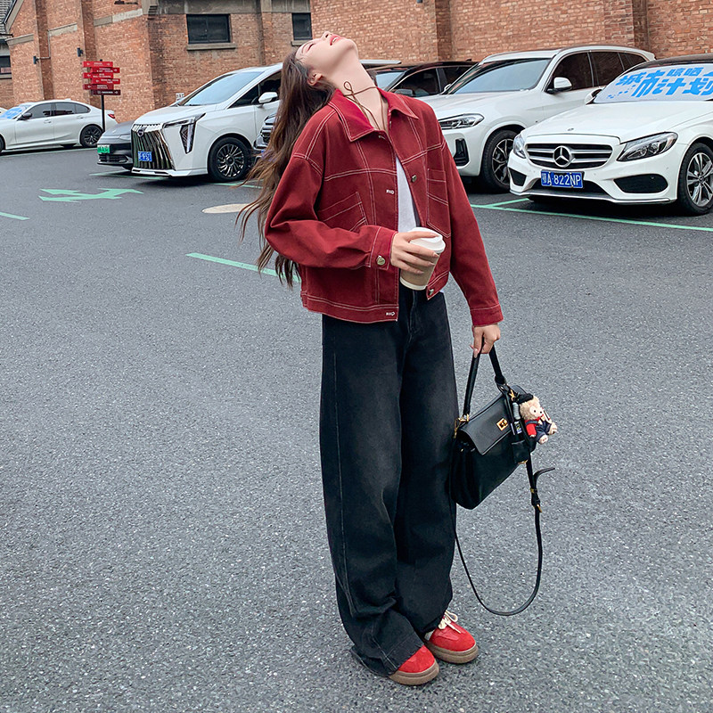 港风复古牛仔短外套女2025年春季新款小个子韩版宽松工装夹克上衣,女装短外套,2C332