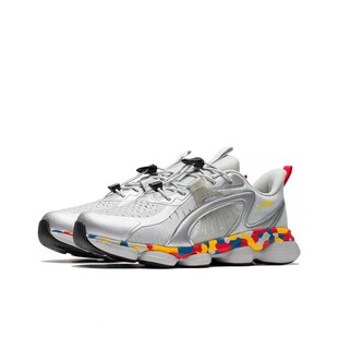 李宁跑步鞋休闲鞋童鞋夏季银色潮流鞋男童网面透气减震轻便运动鞋