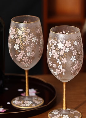 日本aderia石冢硝子樱花描金磨砂玻璃酒杯复古香槟红酒杯对杯礼盒