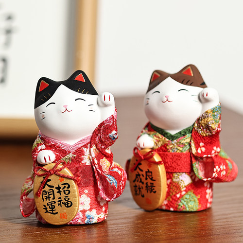药师窑和服招财猫摆件手作礼物