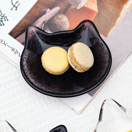 日本进口aderia石冢硝子猫咪手工玻璃碟子豆皿蘸料碟下午茶点心盘