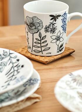 日本进口Aito植物花卉系列餐具陶瓷马克杯釉下彩水果花卉水杯餐盘