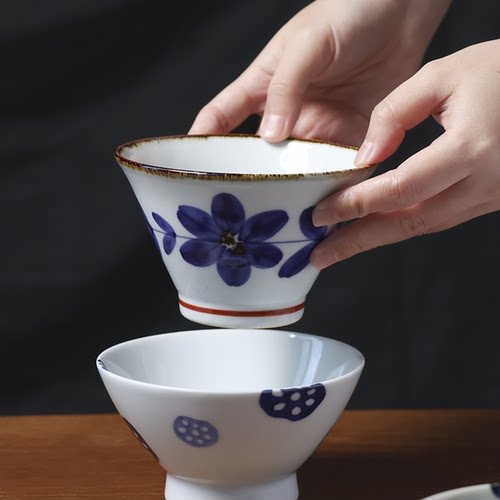 日本陶瓷餐碗手绘花纹米饭碗
