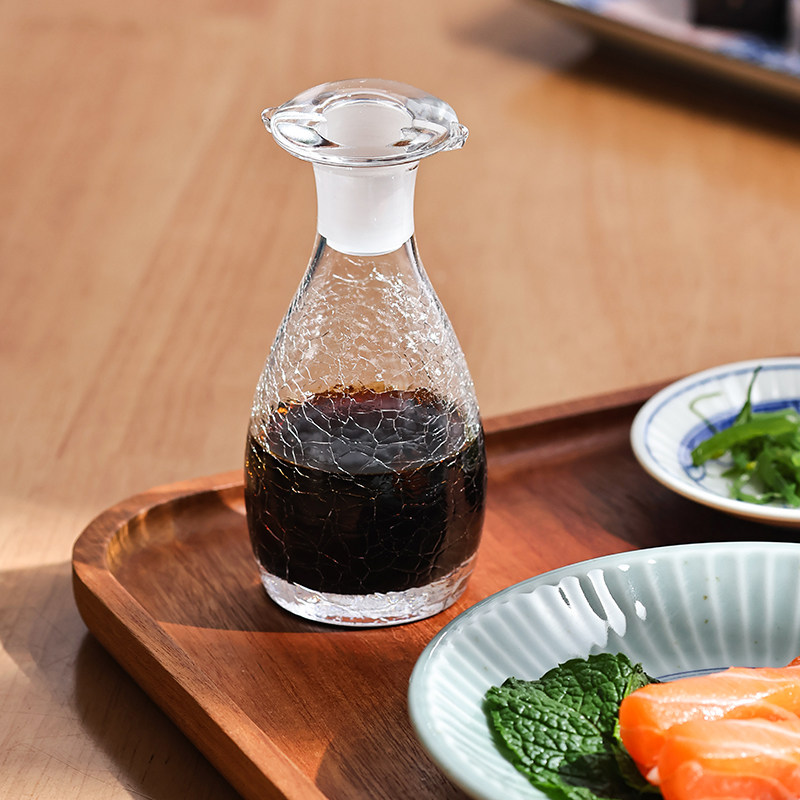 日本进口MOKUSHIN一滴不漏冰裂纹手工玻璃酱油瓶油醋调味瓶礼盒装
