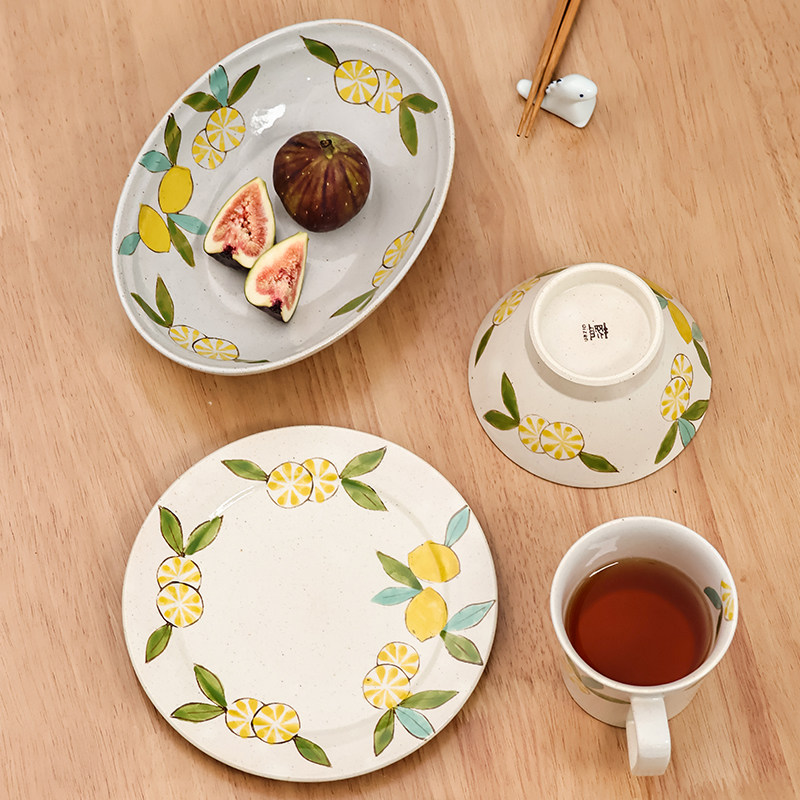 日本Fysm Color陶瓷餐具手绘清新柠檬斗笠碗米饭碗水果沙拉意面盘,餐饮具,盘,淘宝优惠券,粉丝福利购,淘宝优惠卷