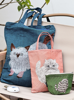 日本进口UNICOM松尾美雪插画师手提袋帆布包动物单肩包购物袋