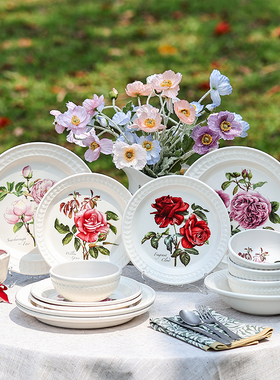 英国Portmeirion波特美林植物玫瑰系列浮雕餐具陶瓷花朵餐盘餐碗