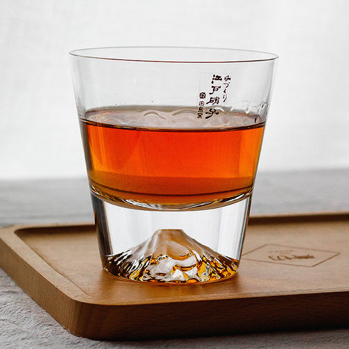日本江户硝子切子富士山玻璃酒杯