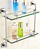 浴室卫生间多层双层架子钢化玻璃置物架壁挂全铜不锈钢色打孔