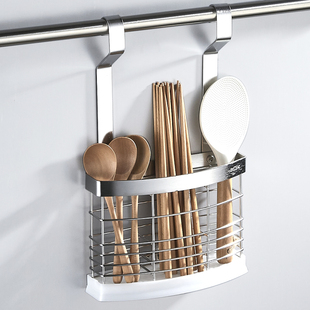 304不锈钢加厚壁挂厨房沥水筷子筒勺子筷笼架悬挂挂杆挂钩挂架
