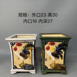 岭南盆景盆石湾花盆高四方盆花盆高温烧制粗陶泥材质冰裂纹